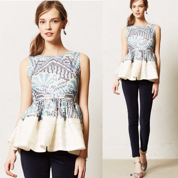 Anthropologie Tops - Anthropologie RARE Kerala Blue Peplum Top